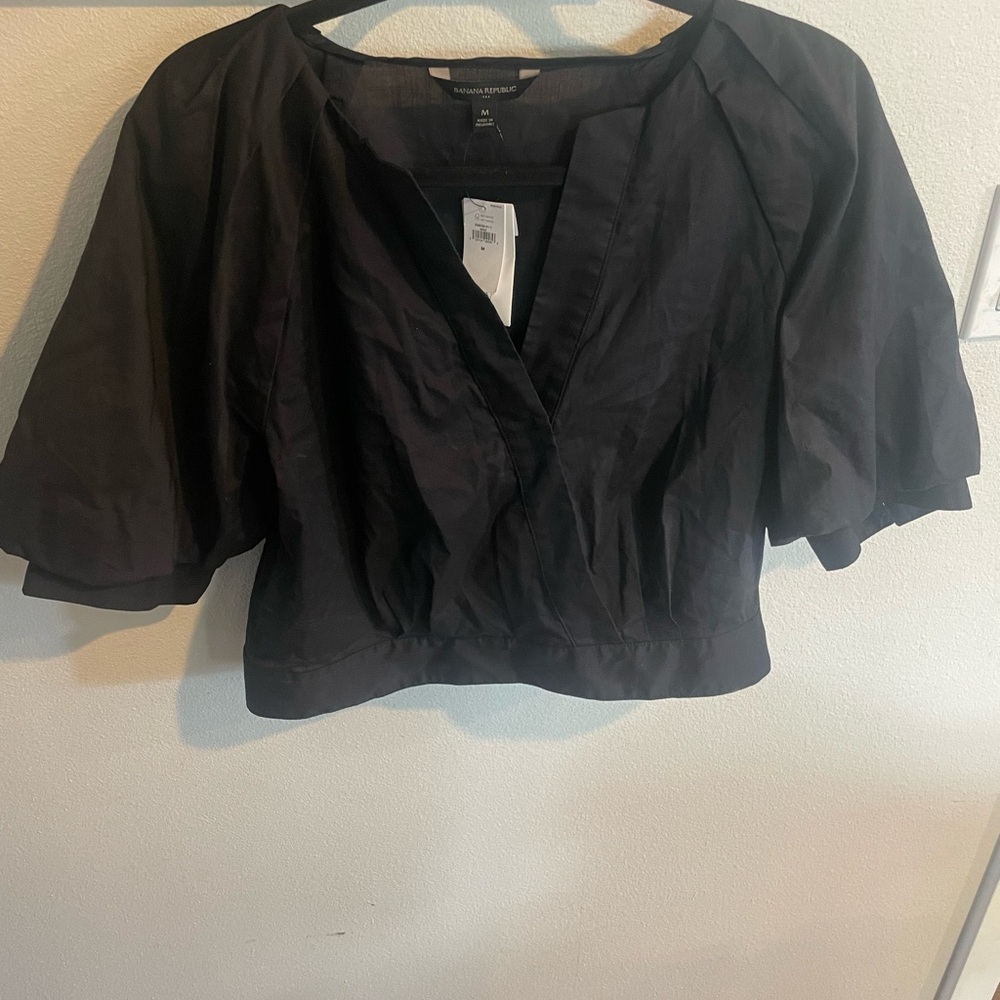NWT Banana Republic Elegant Black Puff Sleeve Blouse Size Medium